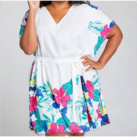 NWOT Swim by Cacique White Multicolored Floral Belted Soft Rayon Coverup 30/32 - Picture 1 of 8